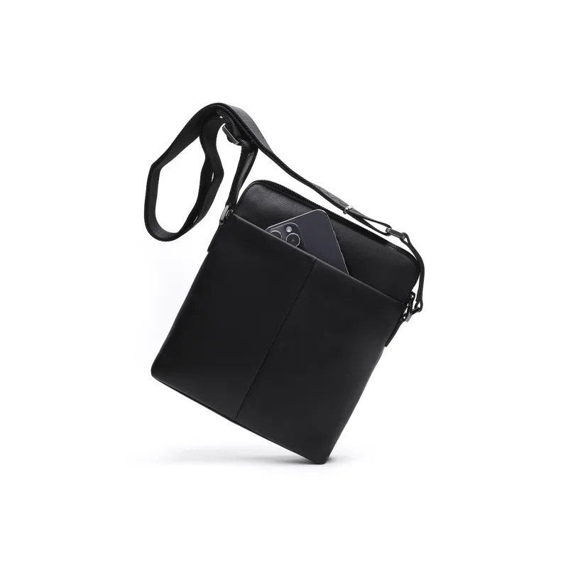 ELLE HOMME Cow Leather Shoulder Bag, Crossbody Bag Regular Men's Black-4