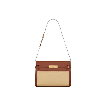 SAINT LAURENT MANHATTAN Leather Crossbody Bag, Shoulder Bag Women's Beige
