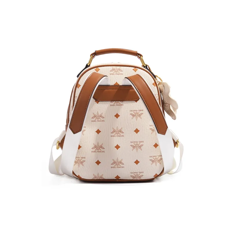 MISS GAIL Synthetic Leather Backpack Women's Pink/Beige Yellow/Black White-8