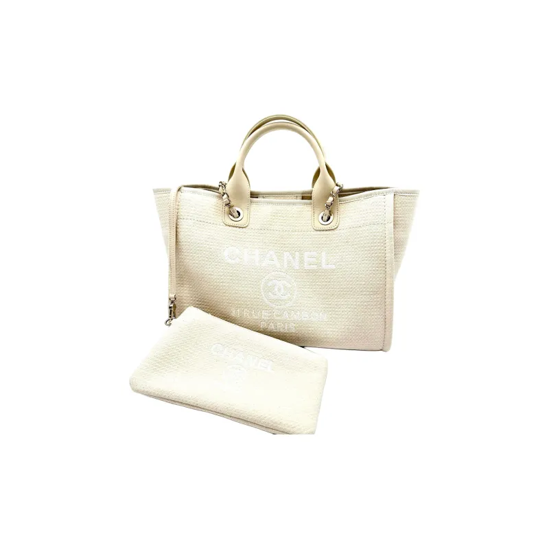 CHANEL Canvas Bag, Tote Bag, Shopping Bag, Shoulder Bag, Handbag Women's Cream-1