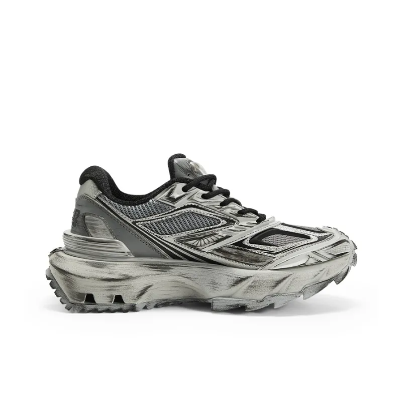 OGR Pangolin REMAKE Low Top Chunky Sneakers Unisex Cyber Silver Gray Destroyed-2