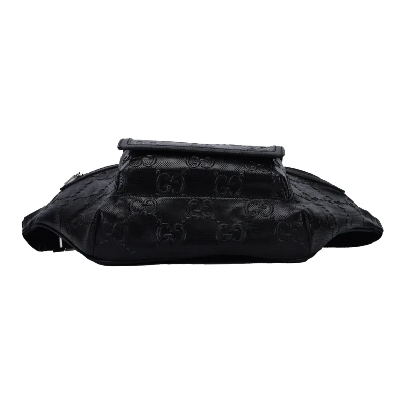 GUCCI Leather Sling Bag, Fanny Pack Medium Size Unisex Black-3