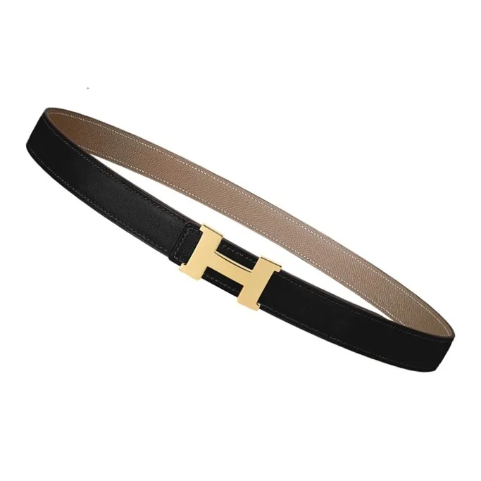 HERMES Calfskin, Gold Plated Leather Belts Women's Black/Brown Width 2.4cm-1