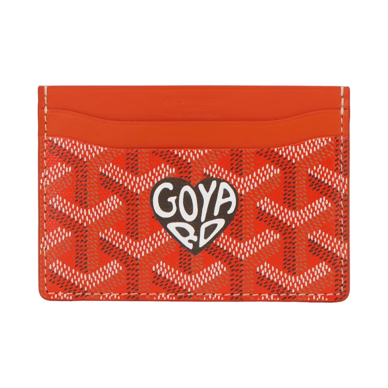GOYARD Saint Sulpice Canvas With Leather Dog's Teeth Card Holder Card Holder Unisex Orange & Gray Small Heart-0