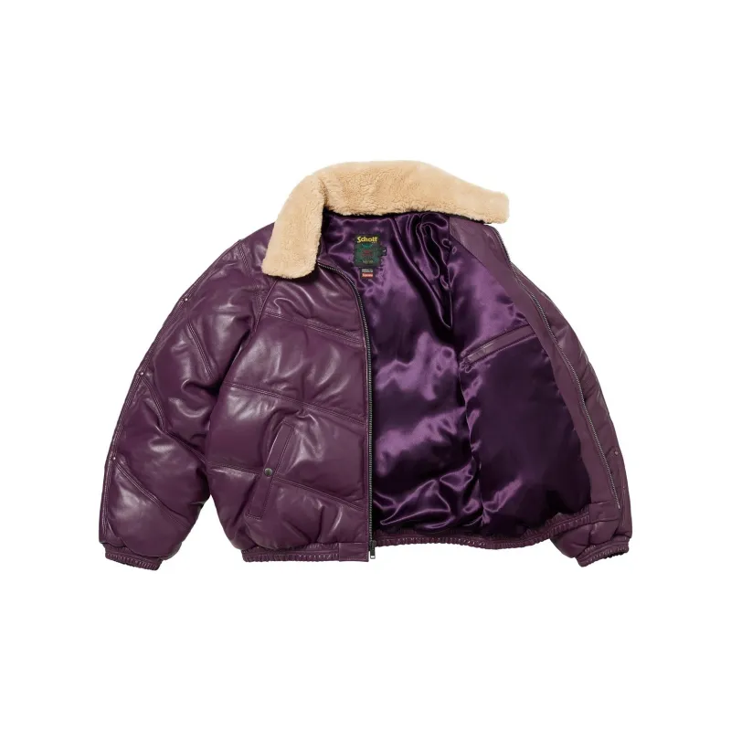Supreme Schott Chevron Leather Down Puffer Jacket-8