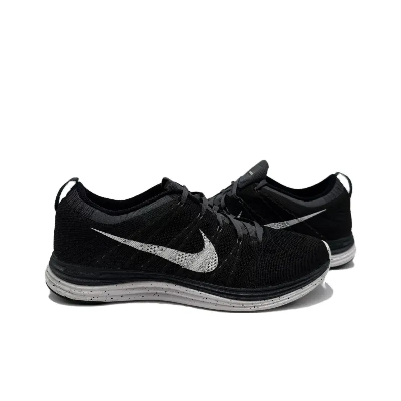 Nike Flyknit Lunar 1 Cushioning Wear Resistant Low Top Running Shoes Unisex Black White-1