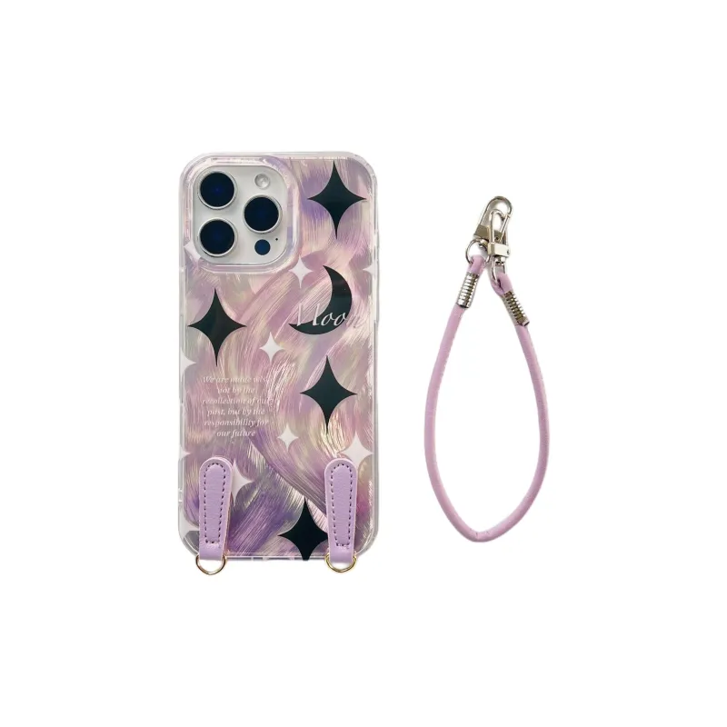 Wei Xin Acrylic Material Purple Feather Satin Stars Moon Phone Cases Compatible With IPhone 16/15/14/13/Pro/Mac-1
