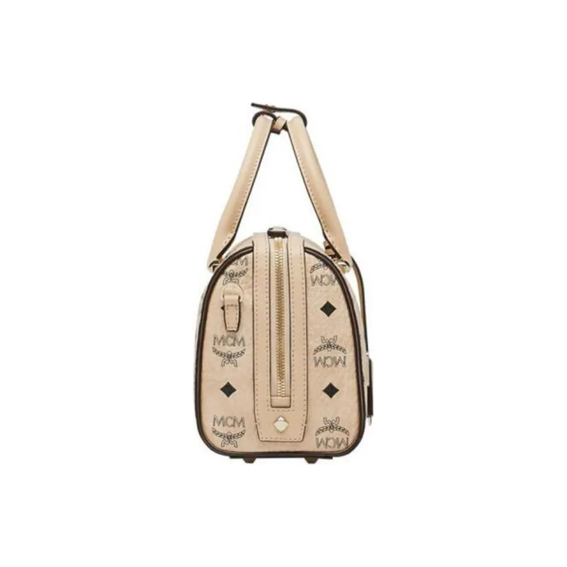 MCM Essential Visetos Origina Canvas Boston Bag, Pillow Bag, Handbag Regular Women's Beige-2