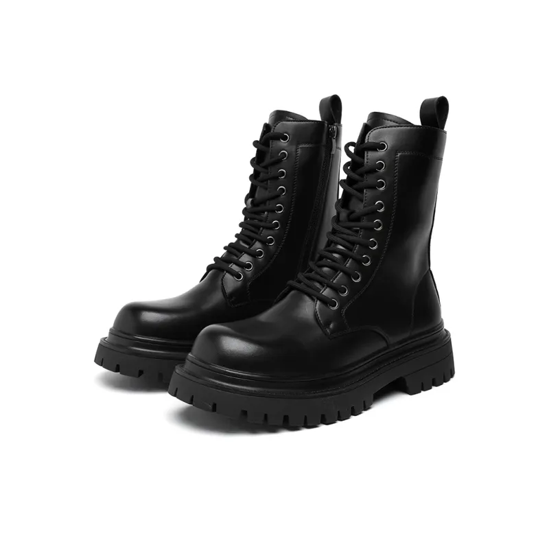 JIETEGONGYANG Short Mid Calf Martin Boot Men's Black-2