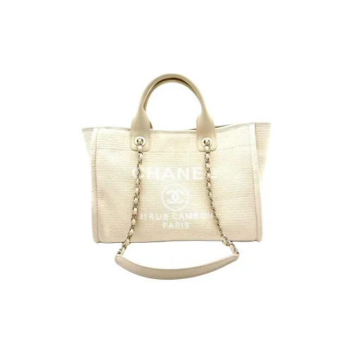 CHANEL Canvas Canvas Bag Tote Bag Shopping Bag Shoulder Bag Handbag Women's Cream