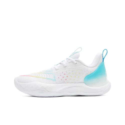 PEAK Basketball Shoes Women's Low Top All White Ice Blue