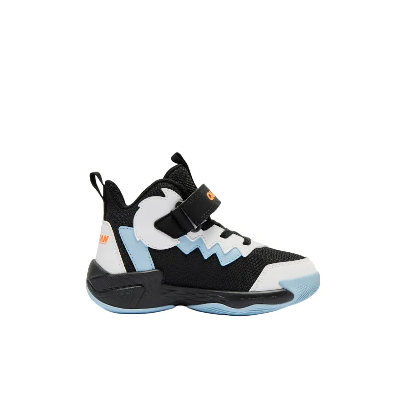 QIAODAN Anti Slip Wear Resistant Mid Top Children's Basketball Shoes Black/Shiny Orange Children Aged 3 7 Years Old-1