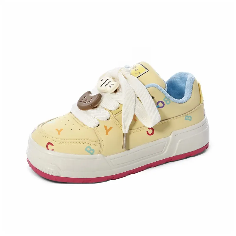 ABCIO Slip Resistant Waterproof Height Increasing Low Top Skateboard Shoes Women's Yellow-11