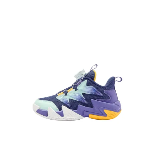 QIAODAN Anti Slip Wear Resistant Low Top Children's Basketball Shoes Blue Purple Children Aged 3 7 Years Old