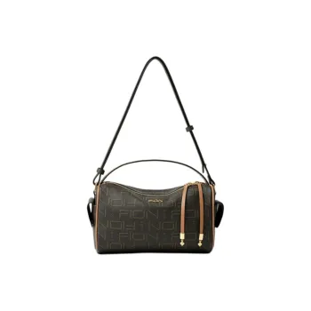 FION Coated Canvas Handbag Shoulder Bag Crossbody Bag Women's Brown Camel