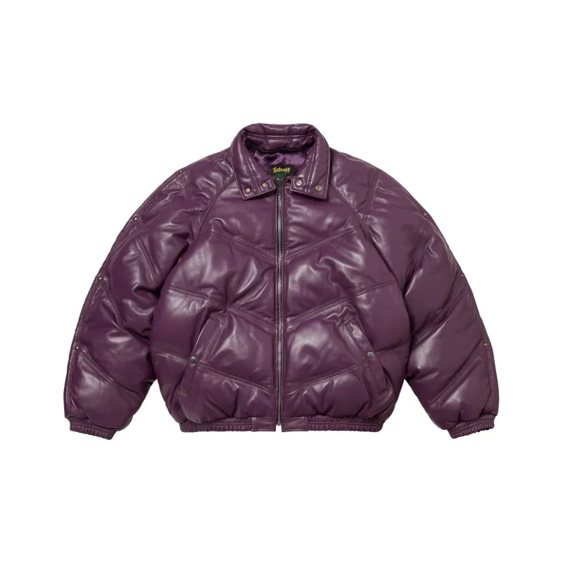 Supreme Schott Chevron Leather Down Puffer Jacket-7
