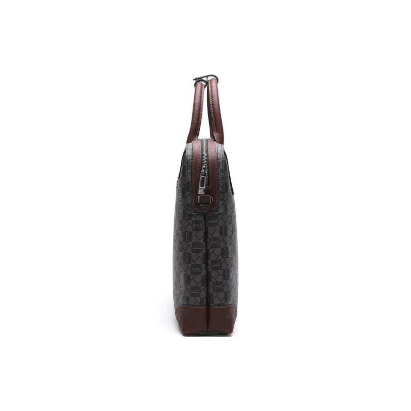ELLE HOMME PVC Artificial Leather With Synthetic Leather Crossbody Briefcase Tubas Men's Dark Coffee-2