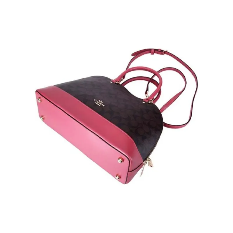COACH Sierra PVC Dome Bag Shoulder Bag Crossbody Bag Handbag Women's Dark Coffee/Peach Red-3