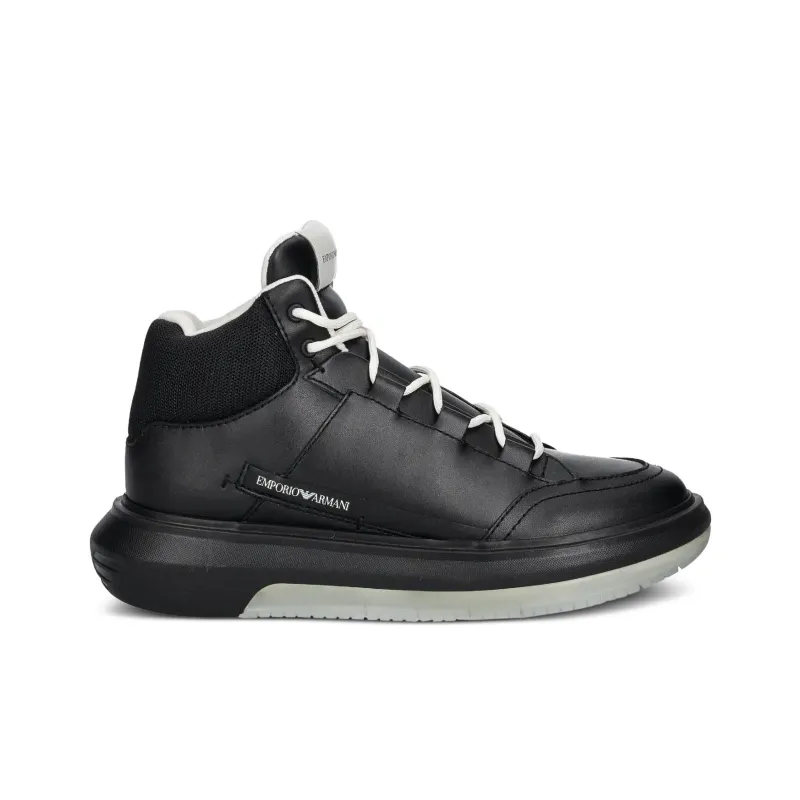 EMPORIO ARMANI High Top Skateboard Shoes Men's Black-1