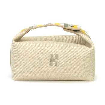 HERMES Bride a Brac Wool Storage Bags Toiletry Bags Small Size Unisex Beige