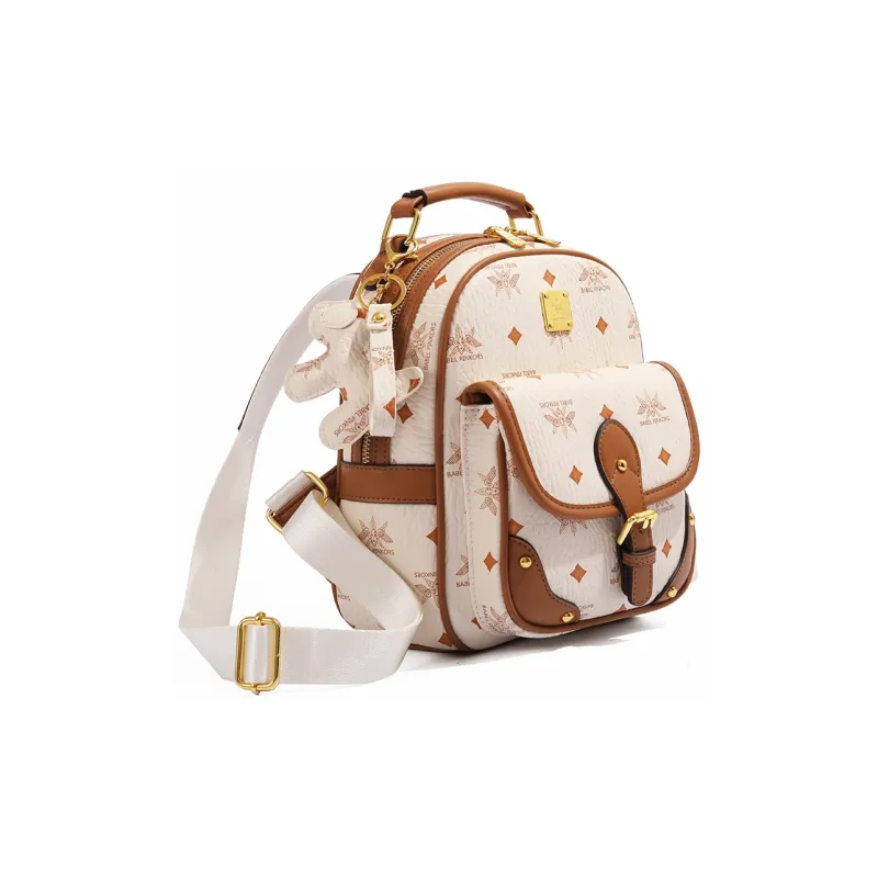 MISS GAIL Synthetic Leather Backpack Women's Pink/Beige Yellow/Black White-7