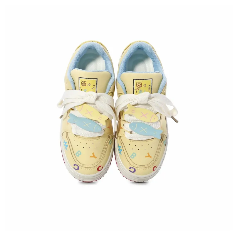 ABCIO Slip Resistant Waterproof Height Increasing Low Top Skateboard Shoes Women's Yellow-18