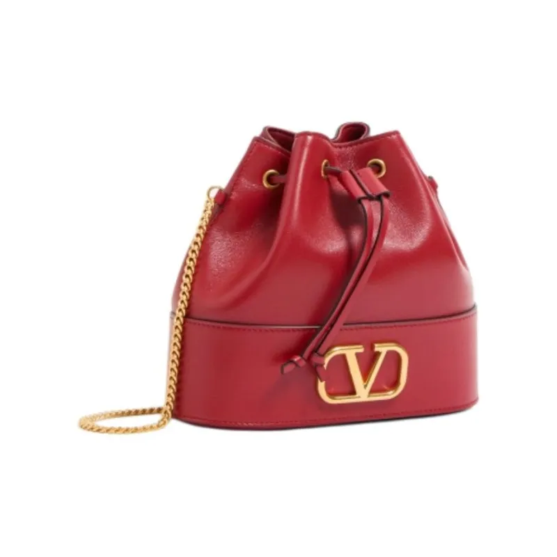 Valentino VLogo Signature Sheepskin Bucket Bag, Shoulder Bag Mini Women's Red-1