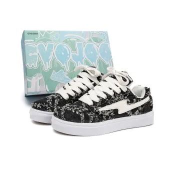 CVOJOO Gift Box Set Slip Resistant Low Top Skateboard Shoes Unisex Denim Black