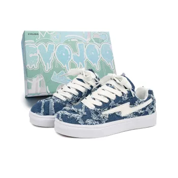 CVOJOO Gift Box Set Slip Resistant Low Top Skateboard Shoes Unisex Denim Blue