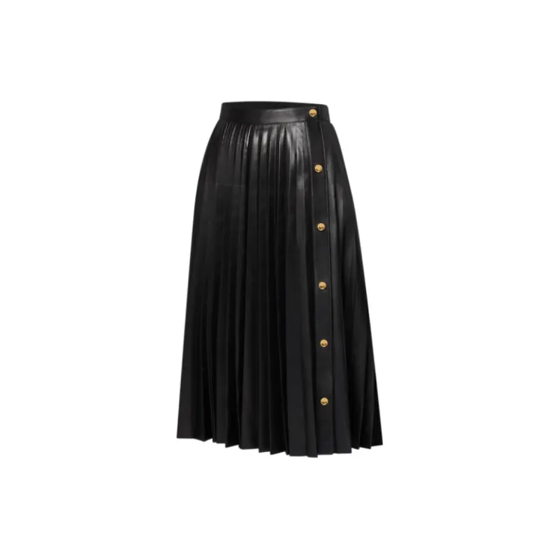 LOUIS VUITTON Pleated Leather Midi Skirt-2