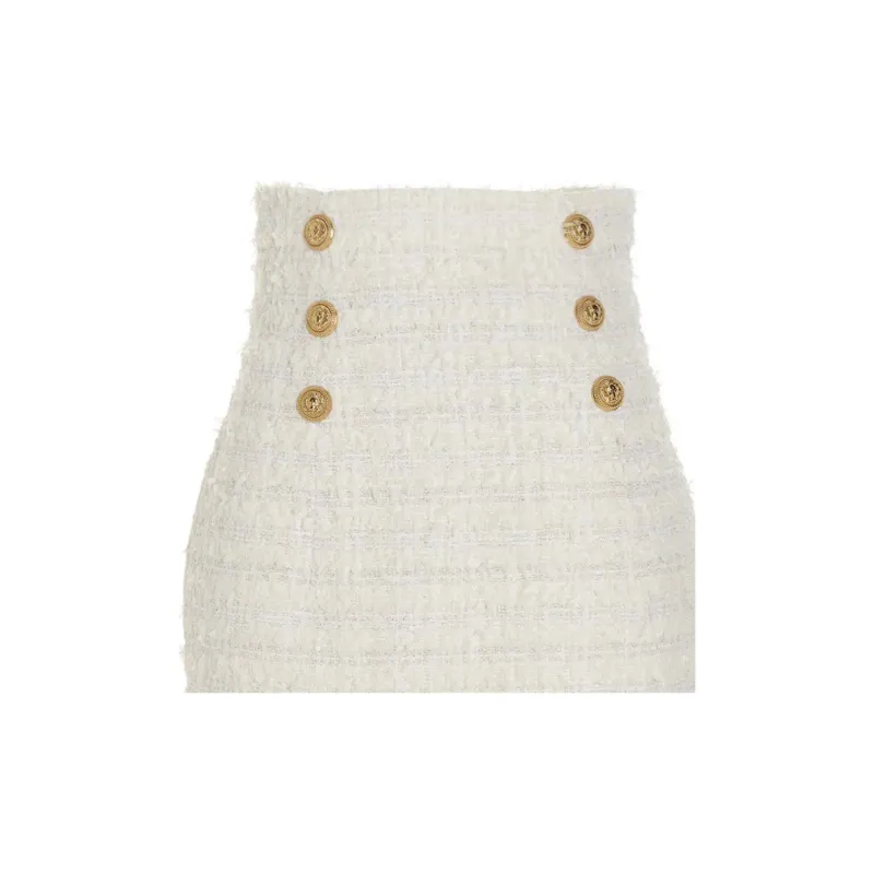 BALMAIN Button Embellished Tweed Pencil Skirt-4