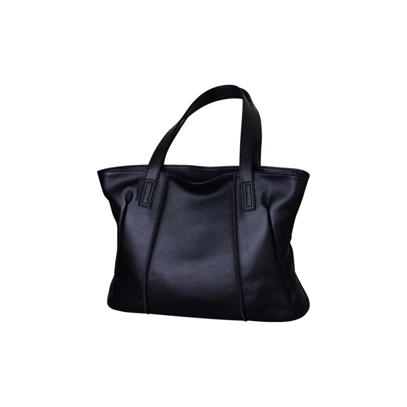 PT'SON Cow Leather With Synthetic Leather Tote Handbag, Shoulder Bag, Mom Bag Tubas Women's Black-4