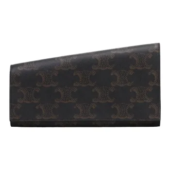 CELINE Triomphe Canvas paneled Calfskin Trim Clutch Women's Tawny