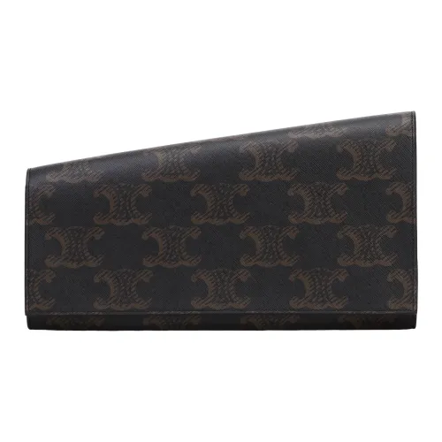 CELINE Triomphe Canvas paneled Calfskin Trim Clutch Women's Tawny