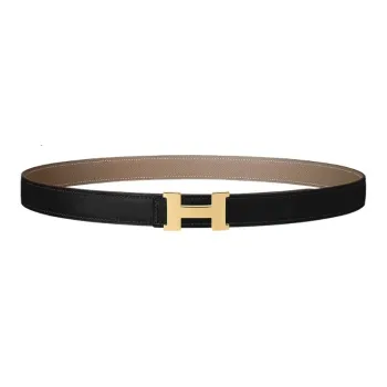 HERMES Calfskin, Gold Plated Leather Belts Women's Black/Brown Width 2.4cm