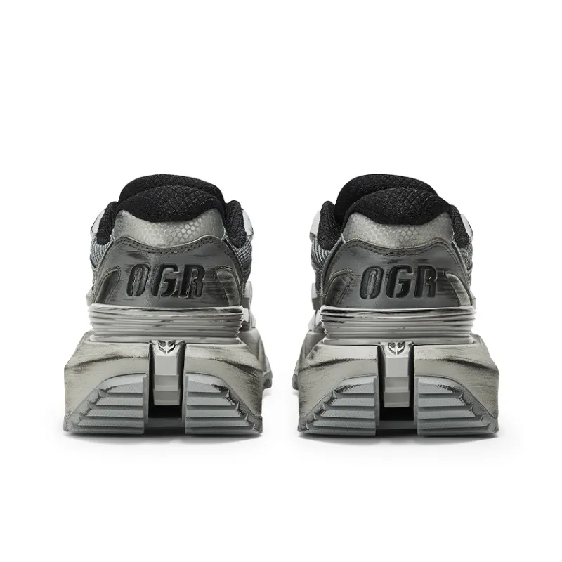 OGR Pangolin REMAKE Low Top Chunky Sneakers Unisex Cyber Silver Gray Destroyed-5