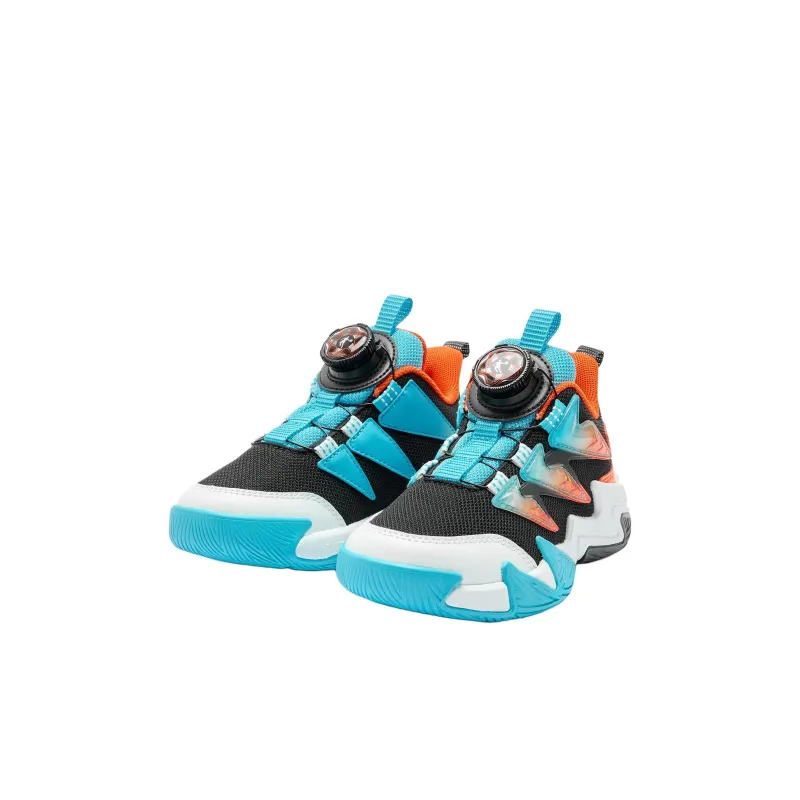 QIAODAN Anti Slip Wear Resistant Low Top Children's Basketball Shoes Black/Ice Blue Children Aged 3 7 Years Old-2
