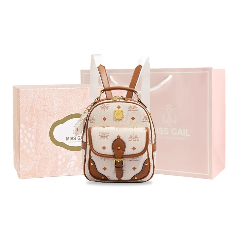 MISS GAIL Synthetic Leather Backpack Women's Pink/Beige Yellow/Black White-6