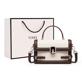 VINEY Cow Leather Handbag, Crossbody Bag, Shoulder Bag, Small Square Bag Regular Women's Ecru Coffee