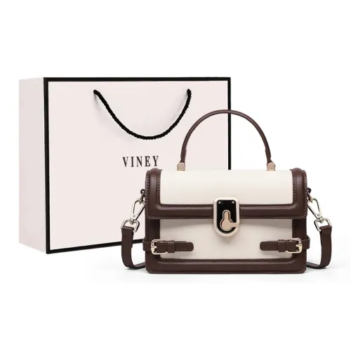 VINEY Cow Leather Handbag, Crossbody Bag, Shoulder Bag, Small Square Bag Regular Women's Ecru Coffee