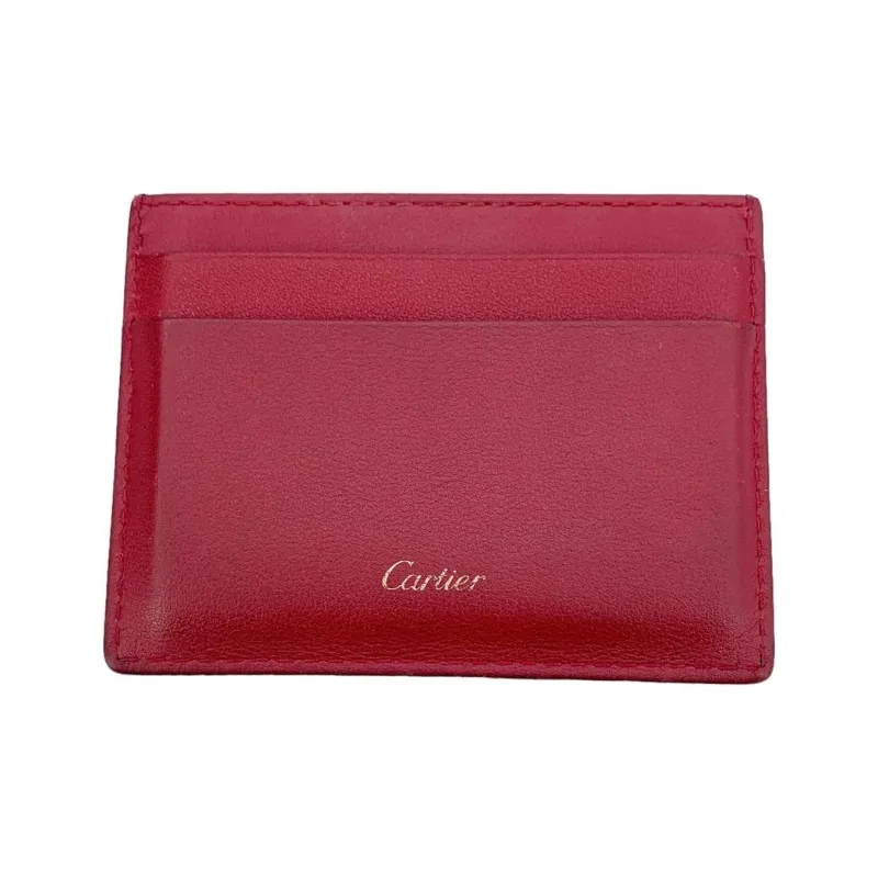 CARTIER Solid Color Calfskin Card Holder Women's Red-3