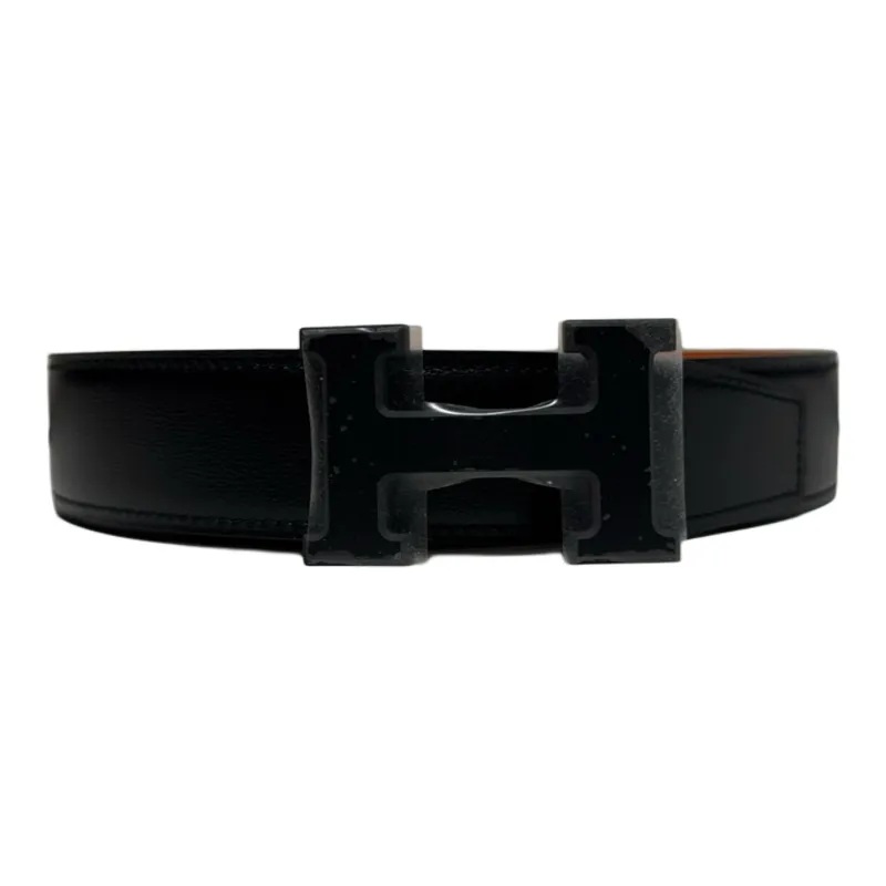 HERMES Metal Calf Leather Leather Belts Men's Black Width: 3.2CM-1