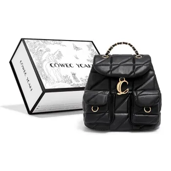 COWEC YCAKI Cow Split Leather Bonded Synthetic Leather Chain Backpack Small Size Women's Black/White