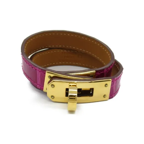 HERMES Leather Crocodile Leather Wristbands Women's Purple