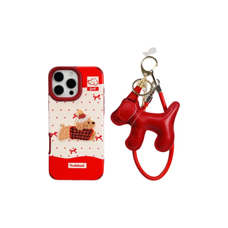 Wei Xin Leather Material Red Polka Dot Embroidered Puppy Lanyard Phone Cases Compatible With IPhone 16/15/14/13/Pro/Mac-1