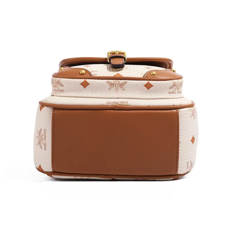MISS GAIL Synthetic Leather Backpack Women's Pink/Beige Yellow/Black White-9