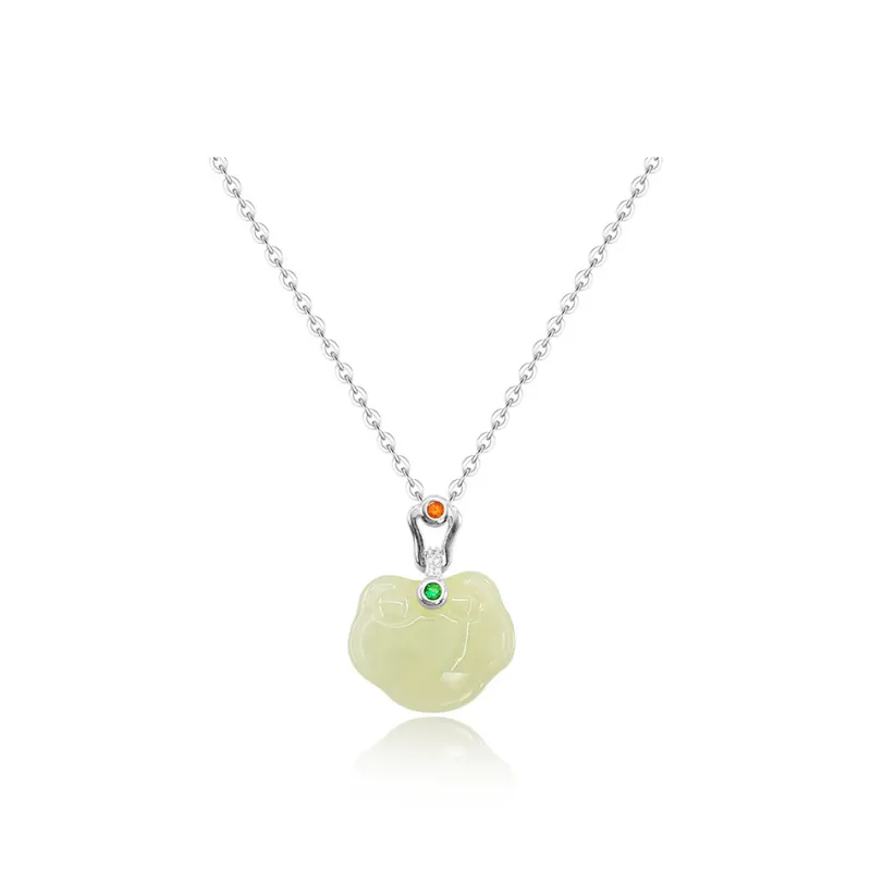 Andaozi Natural Hetian Jade Necklace Pale Greenish White Jade Unisex-5
