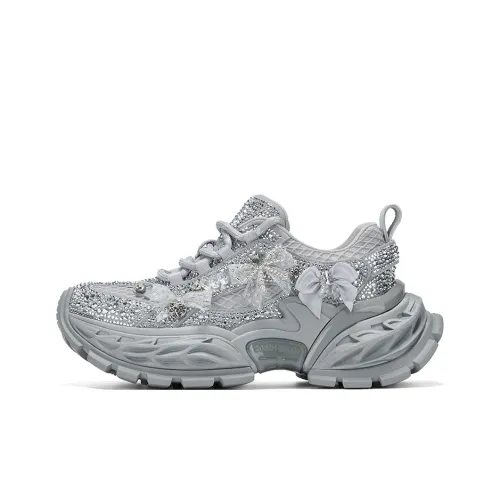 GG CC Anti Slip And Wear Resistant Height Increasing Low Top Vintage Millennium Chunky Sneakers Women's Gray