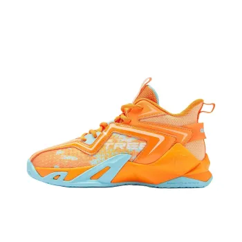 QIAODAN Anti Slip Wear Resistant Mid Top Children's Basketball Shoes Shimmering Orange/grapefruit Yellow Teenagers