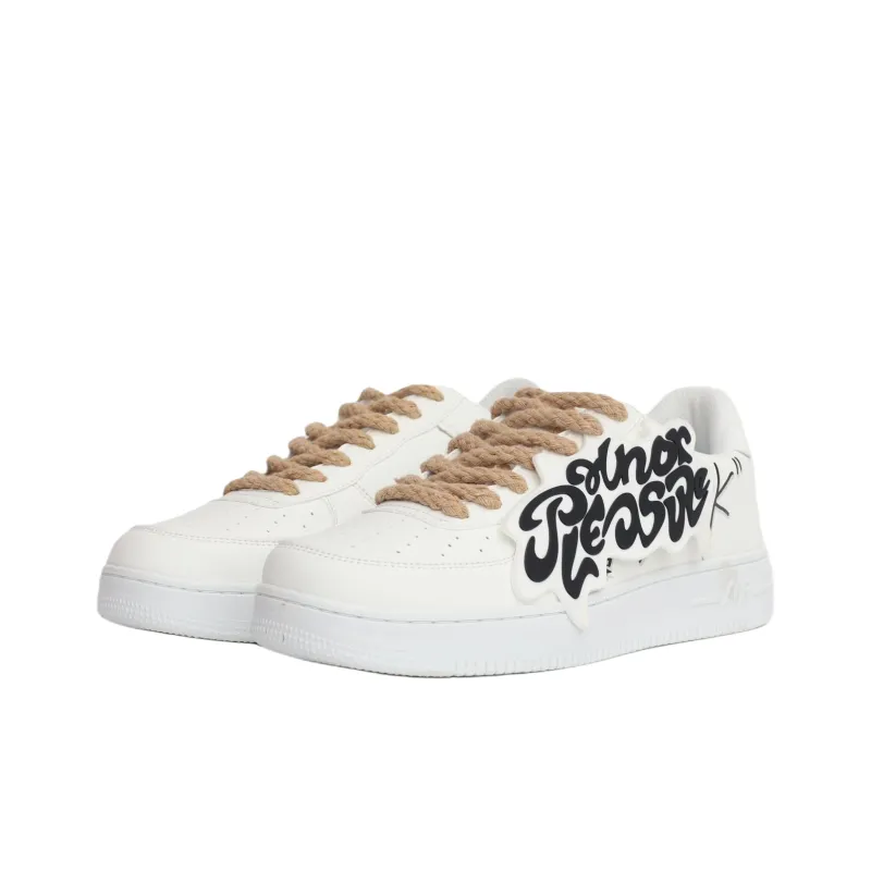 PAIN OR PLEASURE Low Top Kids' Skateboarding Shoes White Black Teenagers-4